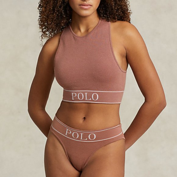 New Sold Out Polo Ralph Lauren Ribbed Cropped Jewelneck Tank Terracotta - Picture 2 of 7